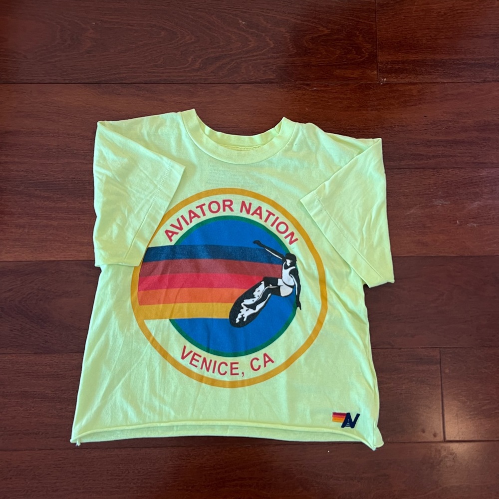 Neon green aviator nation boyfriend tee